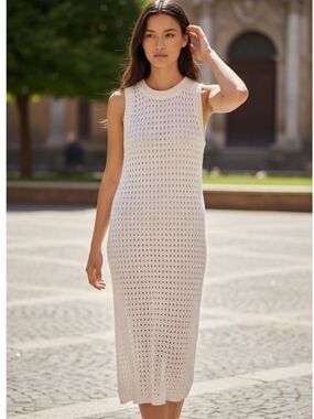 Shade & Shore Ivory Crochet Midi swimsuit Cover-up